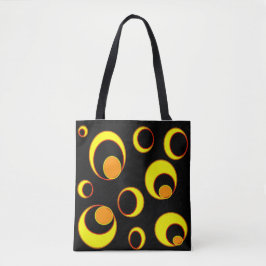Bolsa Tote Design abstrato moderno, círculos amarelos em pret