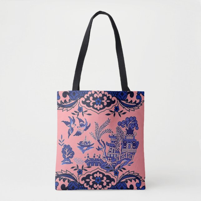Bolsa Tote Design azul clássico azul selvagem no cor-de-rosa (Frente)