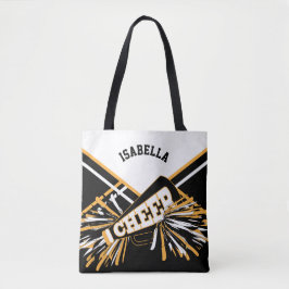 Bolsa Tote Design branco, preto e Dourado do cheerleader