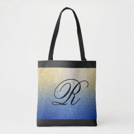 Bolsa Tote Design brilhante Dourado azul com monograma