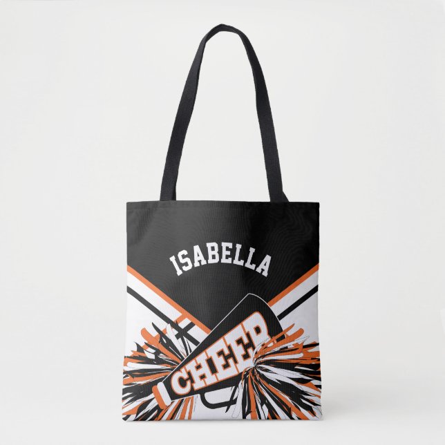 Bolsa Tote Design Cheerleader Laranja, Preto e Branco (Frente)
