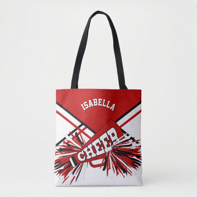 Bolsa Tote Design Cheerleader vermelho, preto e branco (Frente)