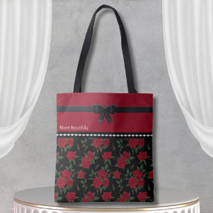 Bolsa Tote Design Clássico de Bandeja Rosa preto e vermelho e