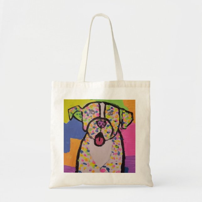 Bolsa Tote Design colorido do cão na sacola branca (Frente)