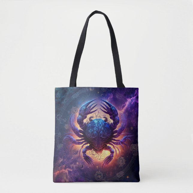 Bolsa Tote Design de Aquarela com Sinal Zodiac do cancer (Frente)