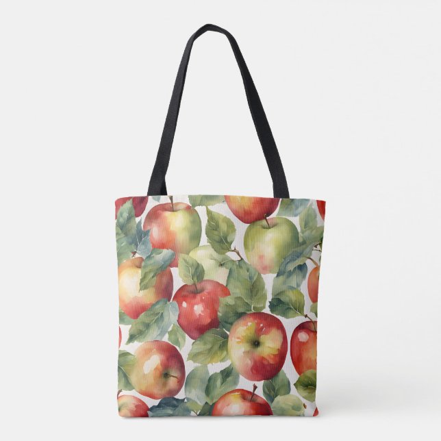 Bolsa Tote design de aquarela de maçãs frescas (Verso)