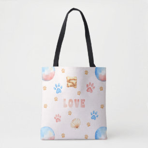Bolsa Tote Design de Aquarela "LOVE" com impressões de pata d