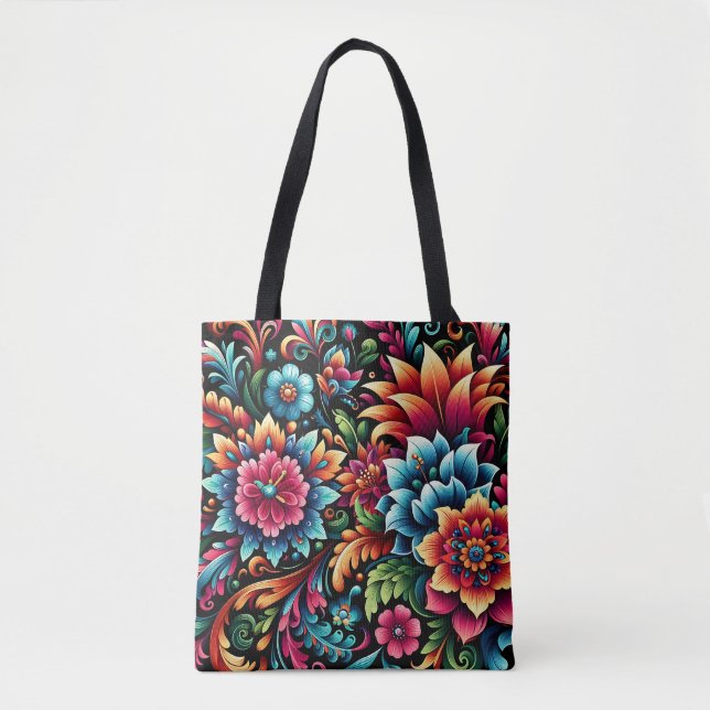 Bolsa Tote Design de Arte Floral Mexicana (Frente)