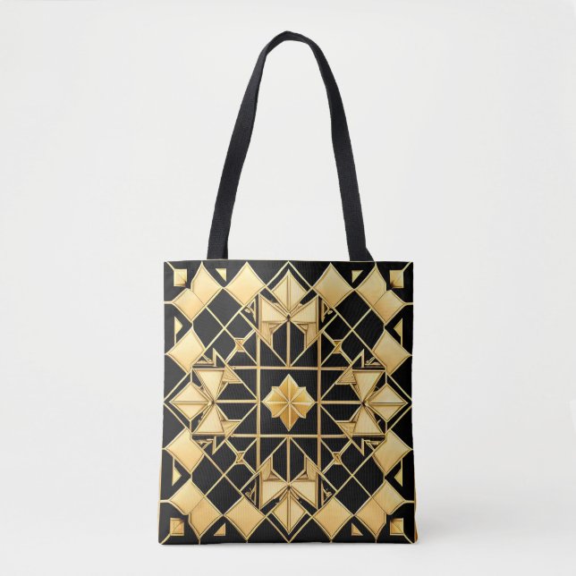 Bolsa Tote Design de Arte Geométrica Dourada Elegante (Frente)