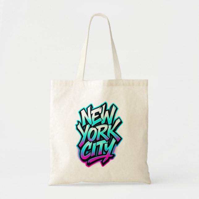 Bolsa Tote Design de Arte Nova Iorque Neon Grafite (Frente)