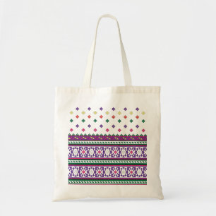 Bolsa Tote Design de Arte Popular Geométrica Colorida com fl