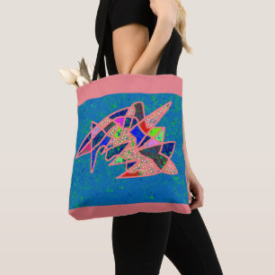 Bolsa Tote Design de arte rosa e azul, com padrão
