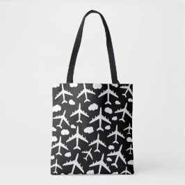 Bolsa Tote Design de aviões voadores a negro