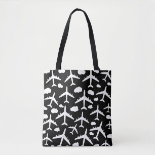 Bolsa Tote Design de aviões voadores a negro
