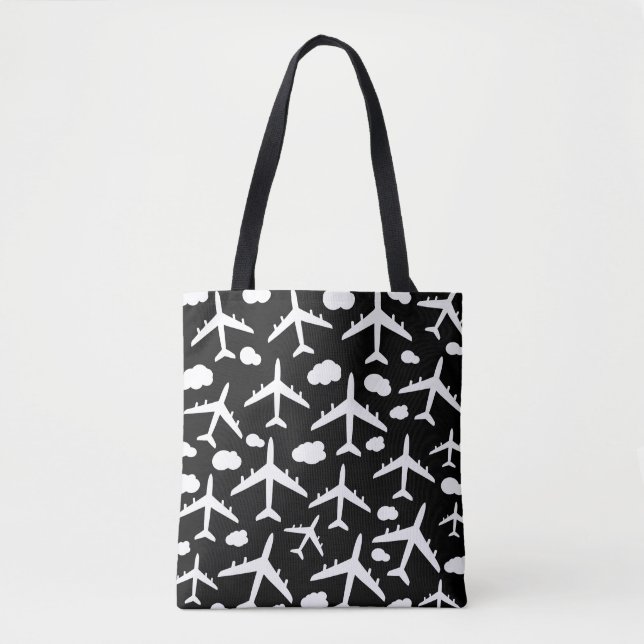 Bolsa Tote Design de aviões voadores a negro (Frente)