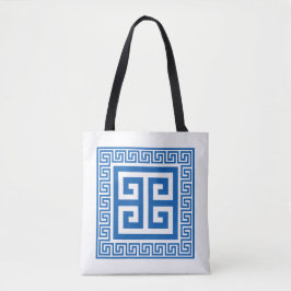 Bolsa Tote Design de Azul e Branco, Padrão-Chave Grego