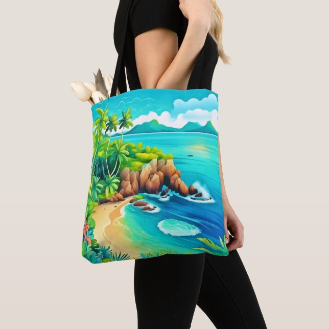 Bolsa Tote Design de Blisagem Costeira Tropical (Close Up)