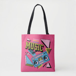 Bolsa Tote Design de boombox de música com estilo retro