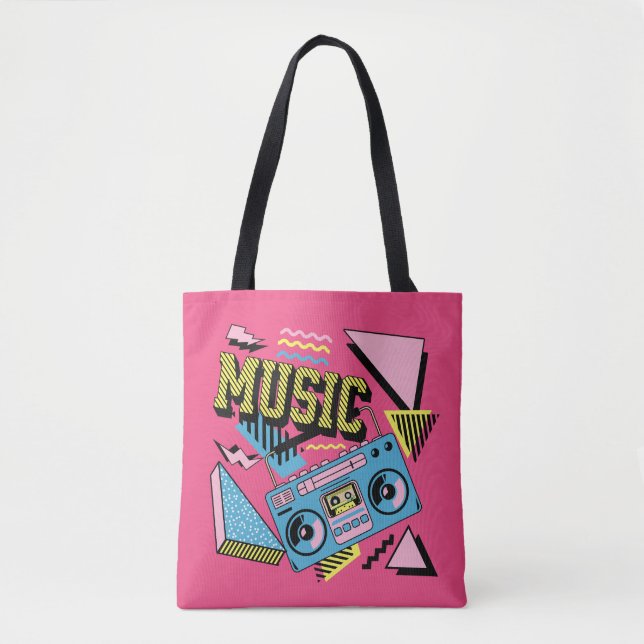 Bolsa Tote Design de boombox de música com estilo retro (Frente)
