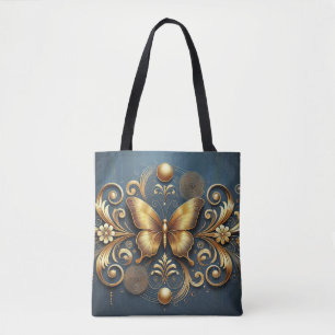 Bolsa Tote Design de borboleta ouro