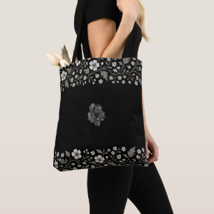 Bolsa Tote Design de Boundary Floral Hawthorn Preto