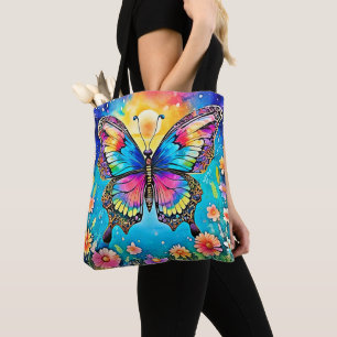 Bolsa Tote Design de Brilho de Borboleta Floral Vibrante