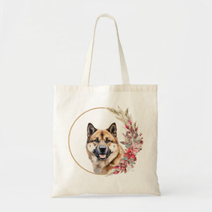 Bolsa Tote Design de Cachorro Floral de Natal com Aquarela