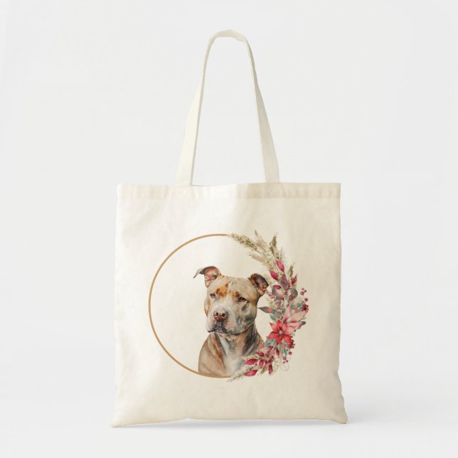 Bolsa Tote Design de Cachorro Floral de Natal com Aquarela (Frente)