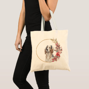Bolsa Tote Design de Cachorro Floral de Natal com Aquarela