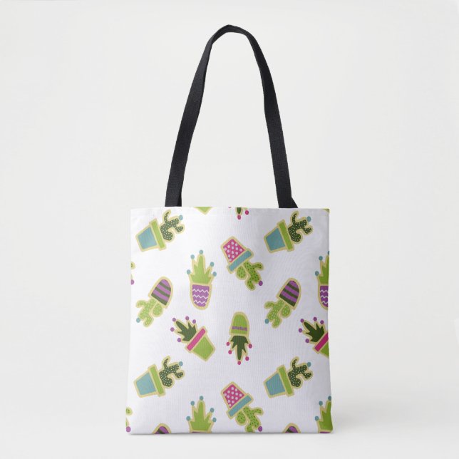 Bolsa Tote Design de cacto cônico cônico cônico com cor de fu (Frente)