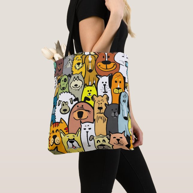 Bolsa Tote Design de Cães Ilustrados (Close Up)