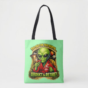 Bolsa Tote Design de Café Alienígena Divertido, Velho Demais