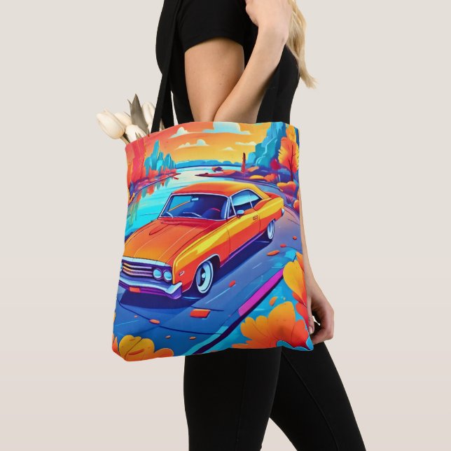 Bolsa Tote Design de Carro Clássico Colorido (Close Up)