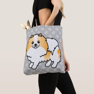Bolsa Tote Design de Cartoon de Cão Partidário Laranja Pomera