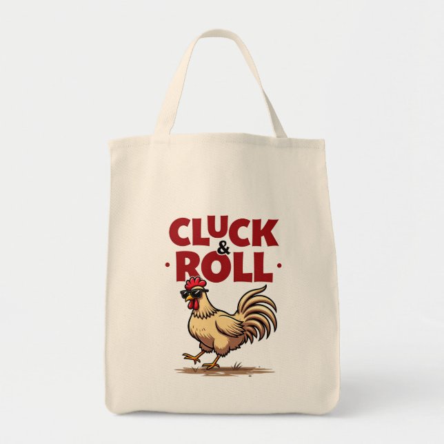 Bolsa Tote Design de Cartoon Legal "Cluck & Roll" engraçado (Frente)