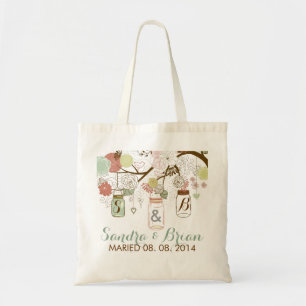 Bolsa Tote Design de Casamento de Mason Jar & Retro Flowers