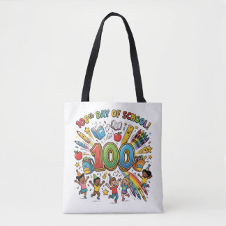 Bolsa Tote Design de Celebração Colorida do 100º Dia de Escol