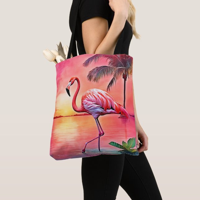 Bolsa Tote Design de cena de Flamingo rosa (Close Up)