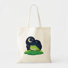 Bolsa Tote Design de céu noturno com sapo fofo olhando estrel