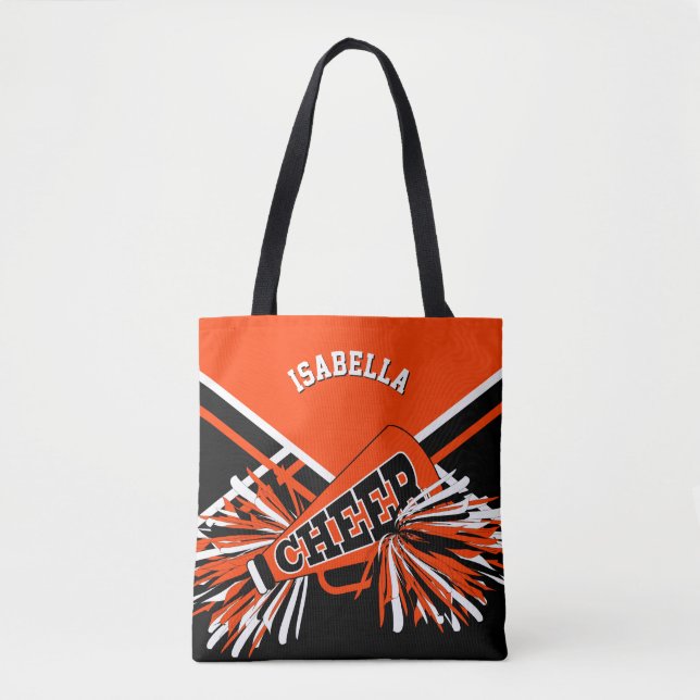 Bolsa Tote Design de Cheerleader Laranja, Preto e Branco (Frente)