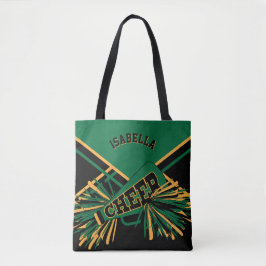 Bolsa Tote Design de Cheerleader Verde, Preto e Dourado