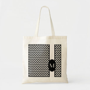 Bolsa Tote Design de Chevron Elegante Preto com monograma