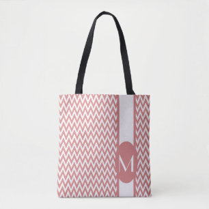 Bolsa Tote Design de Chevron Elegante rosa com monograma