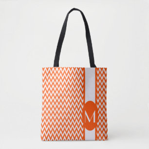 Bolsa Tote Design de Chevron Elegante Vermilion com monograma
