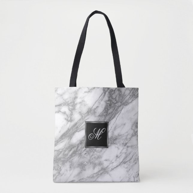 Bolsa Tote Design de Cinza de  de prata monograma (Frente)