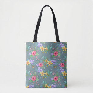Bolsa Tote Design de colheita de flores desenhadas manualment
