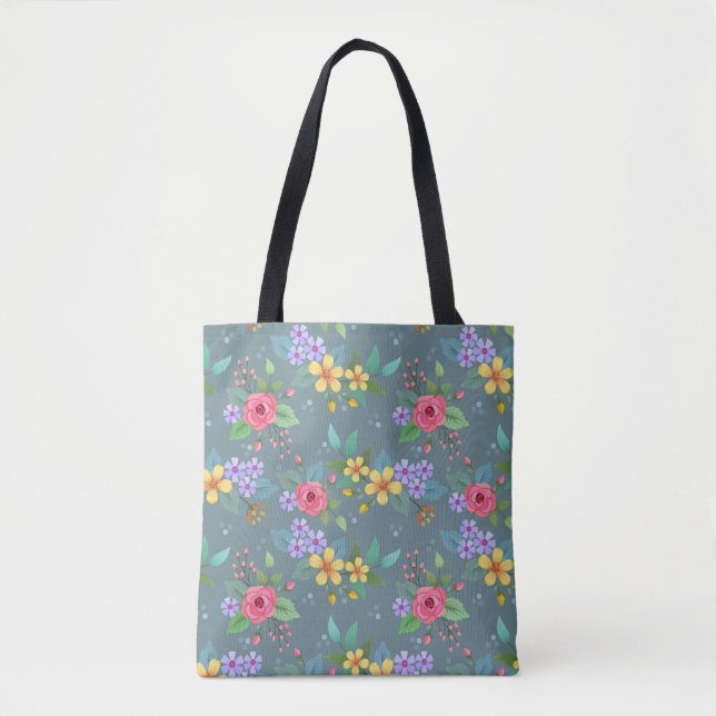 Bolsa Tote Design de colheita de flores desenhadas manualment (Frente)
