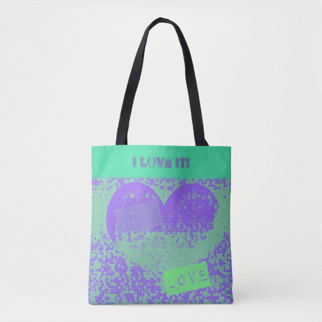 Bolsa Tote Design de Coração Retro Roxo e Mint (Frente)