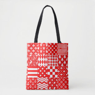 Bolsa Tote Design de Correção de Padrões Mistos Red White