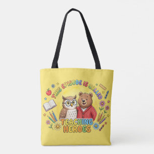 Bolsa Tote Design de Coruja e Urso Professora Fofa